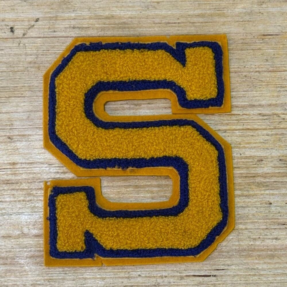 Vintage Varsity Letter S 5.5" Wool Yellow Blue Lowe & Campbell